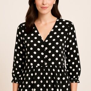 Counterparts Black and White Polka Dot Women’s Blouse    Size Medium